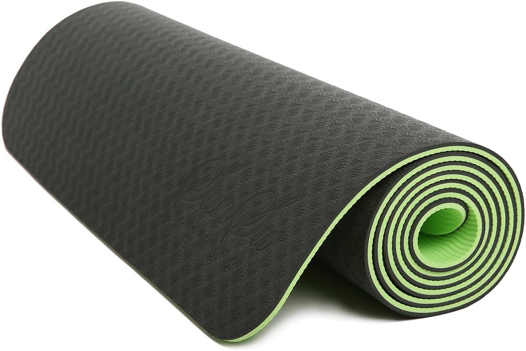 Sunsu Yoga Mat with Elastic Carry Strap 24 x 72 x 0.25 Inches - Dark Green / Green