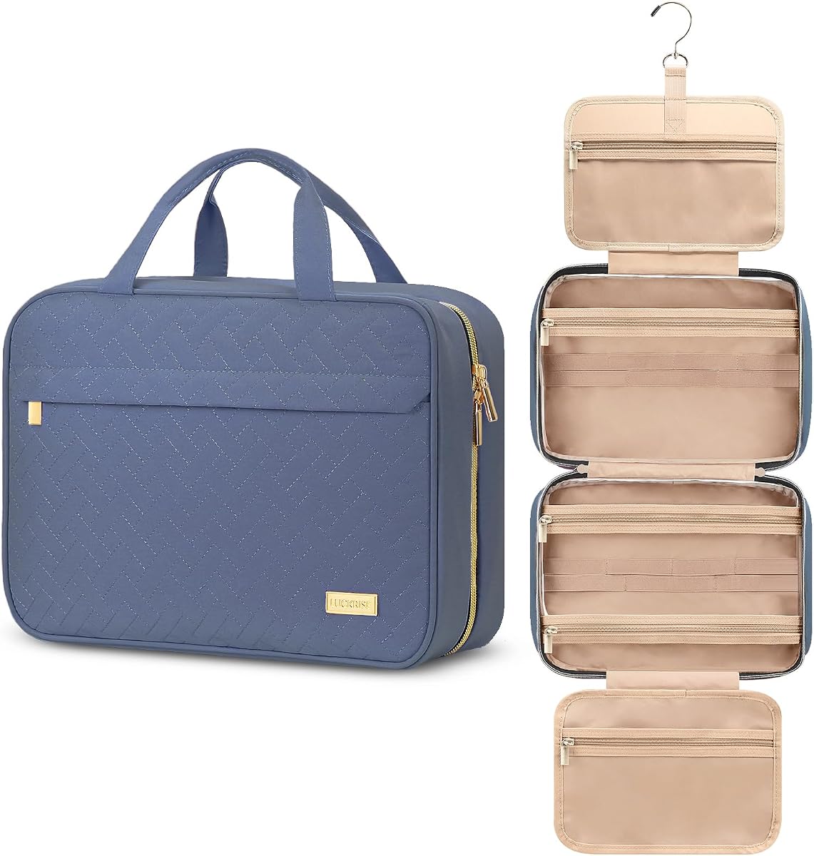 Hanging Travel Toiletry Bag, Large Capacity Cosmetic Organizer for Full-size Bottle with 4 Compartment for Daily Use