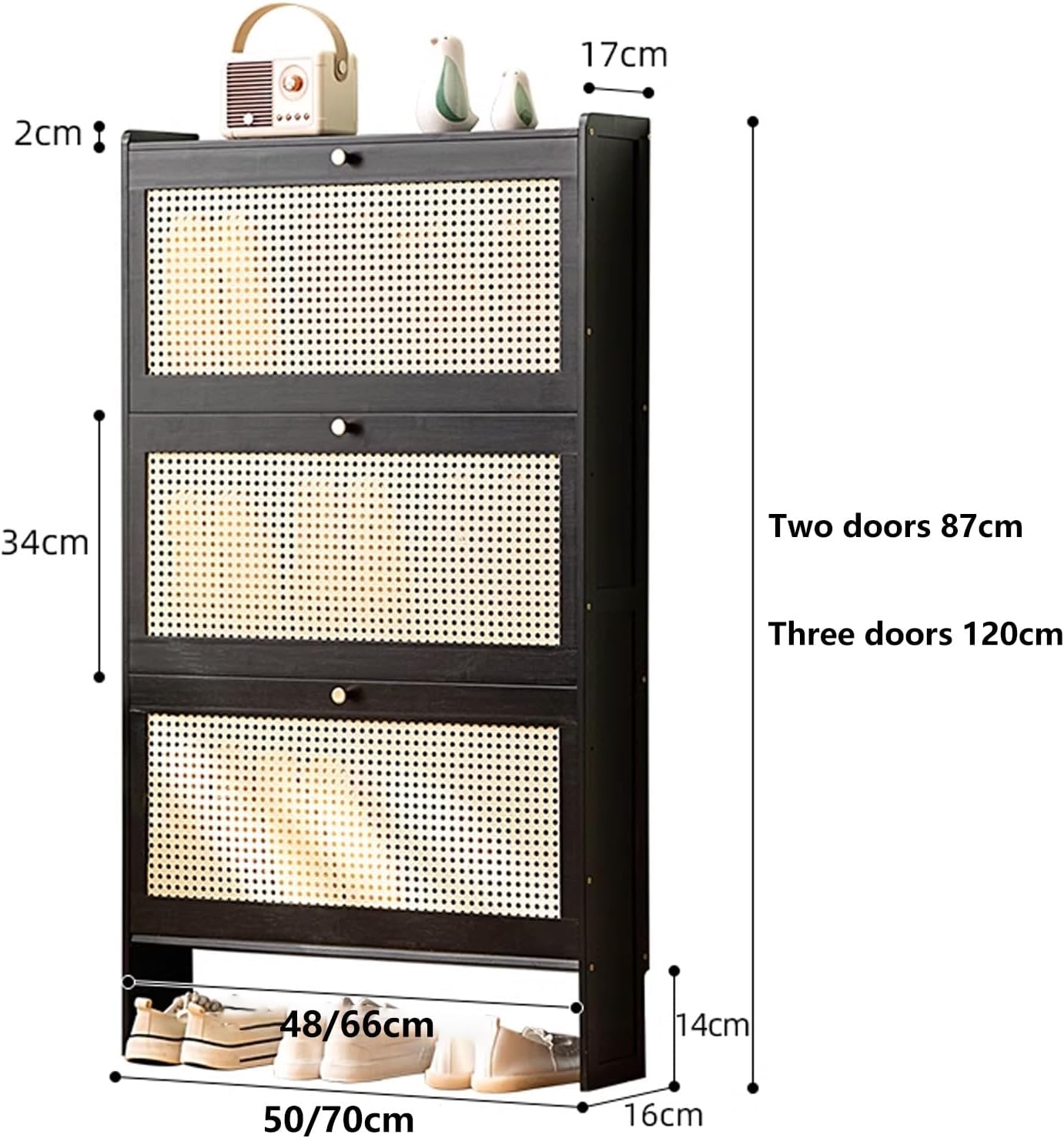 Shoe Storage Cabinet Cabinets Hallway Slim Cupboard Cupboards Hallways Slimline，Freestanding Plastic Rattan Shoe Cabinet - Stylish Shoe Rack with 2 Flip Drawers & Shelves for Entryway Bedroo