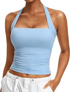 Avidlove Halter Tops for Women Summer Going Out Double Layer Square Neck Tank Top Ruched Slim Fit Y2k Outfits