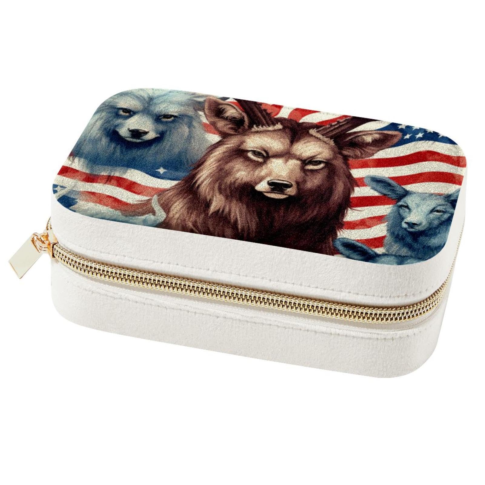Boîte à bijoux double couche drapeau américain pour bagues et colliers