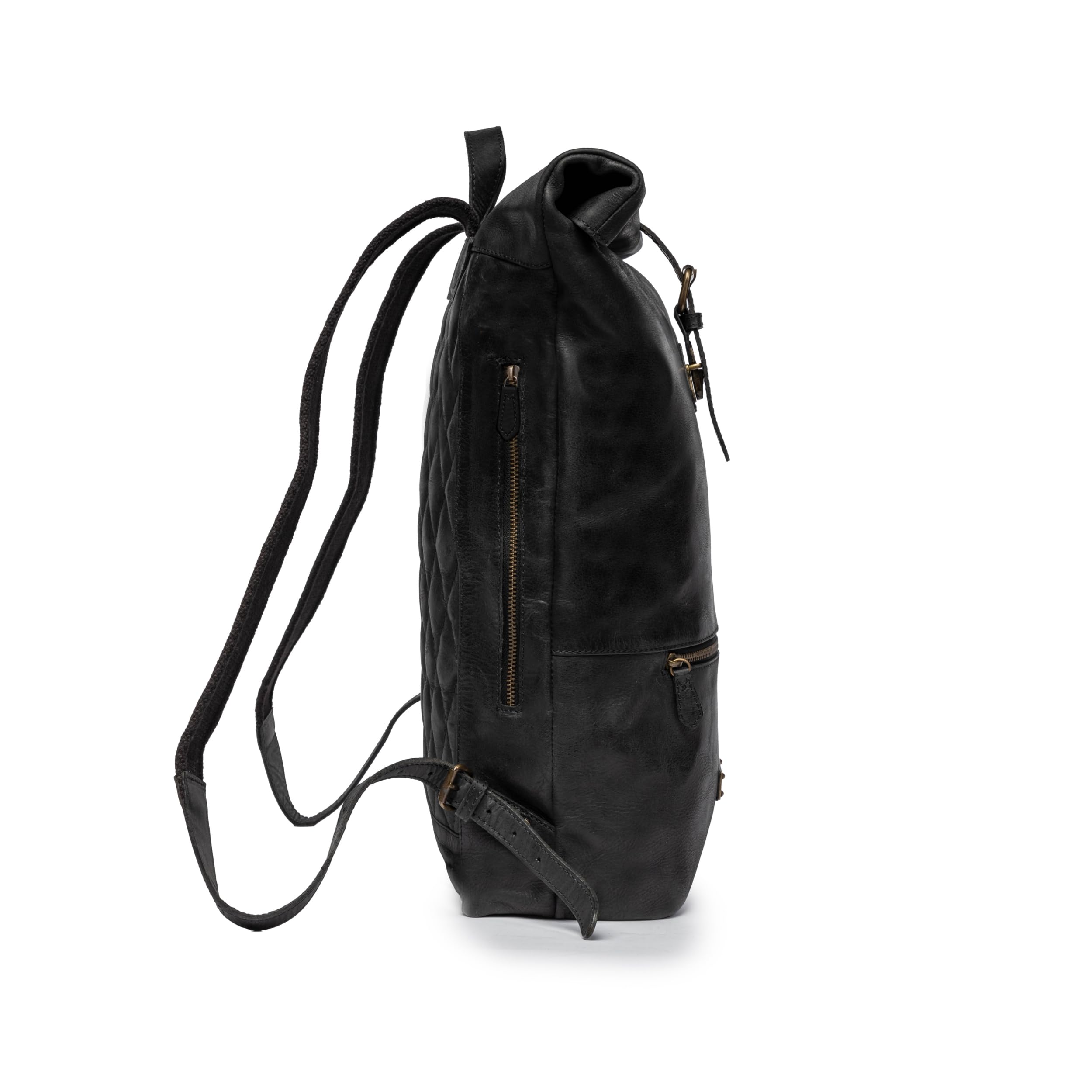 DRAKENSBERG Leder Roll-Top Rucksack 'Ryan' 16" Laptopfach, Damen, Herren, Vintage-Tagesrucksack, groß, bis 25L - Schwarz, DR00368