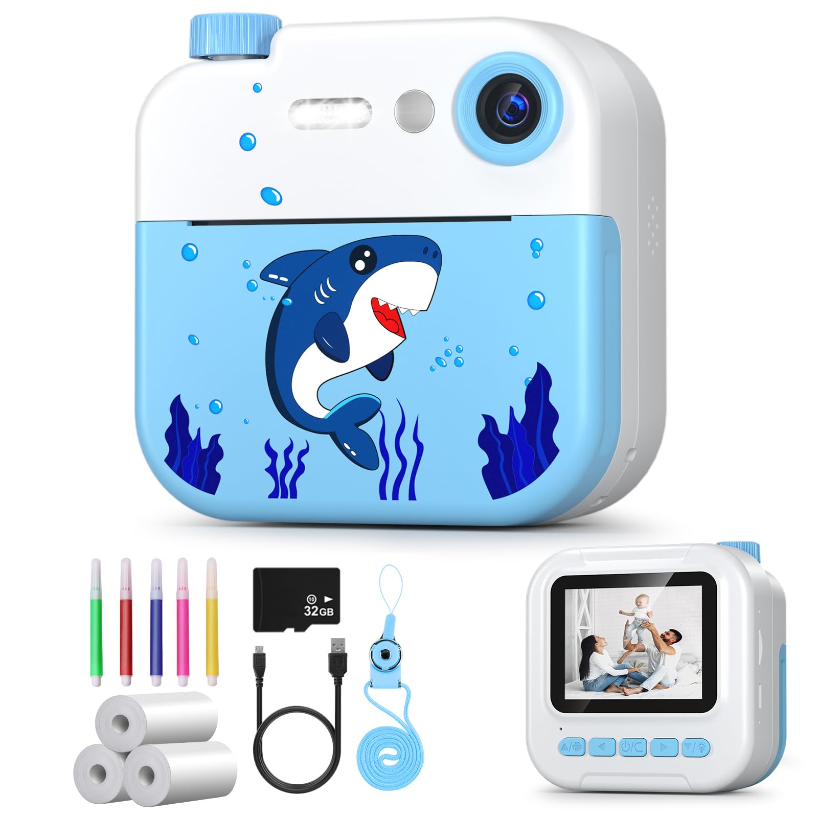 Camara Fotos Infantil Instantanea, Kaishengyuan Camara de Fotos para Niños 2.4 1080P con Tarjeta SD de 32GB,Bolígrafos de Colores y Papel de Impresión,Regalos Juguete (Azul Camara Fotos Infantil Instantanea, Kaishengyuan Camara de Fotos para Niños 2.4 1080P con Tarjeta SD de 32GB,Bolígrafos de Colores y Papel de Impresión,Regalos Juguete (Azul