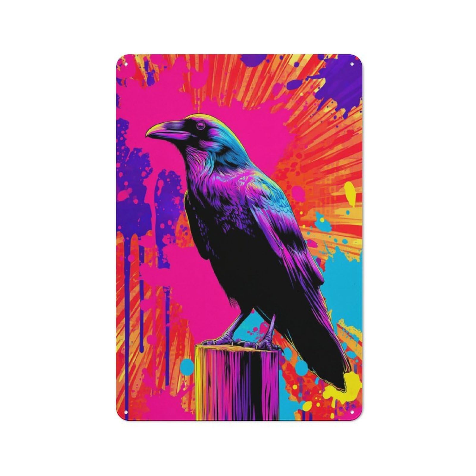 Junmoney Colorful Raven On Abstract Background Metal Wall Sign 30X20cm Featuring For Workshop Wall, For Makers And Diy Enthusiasts