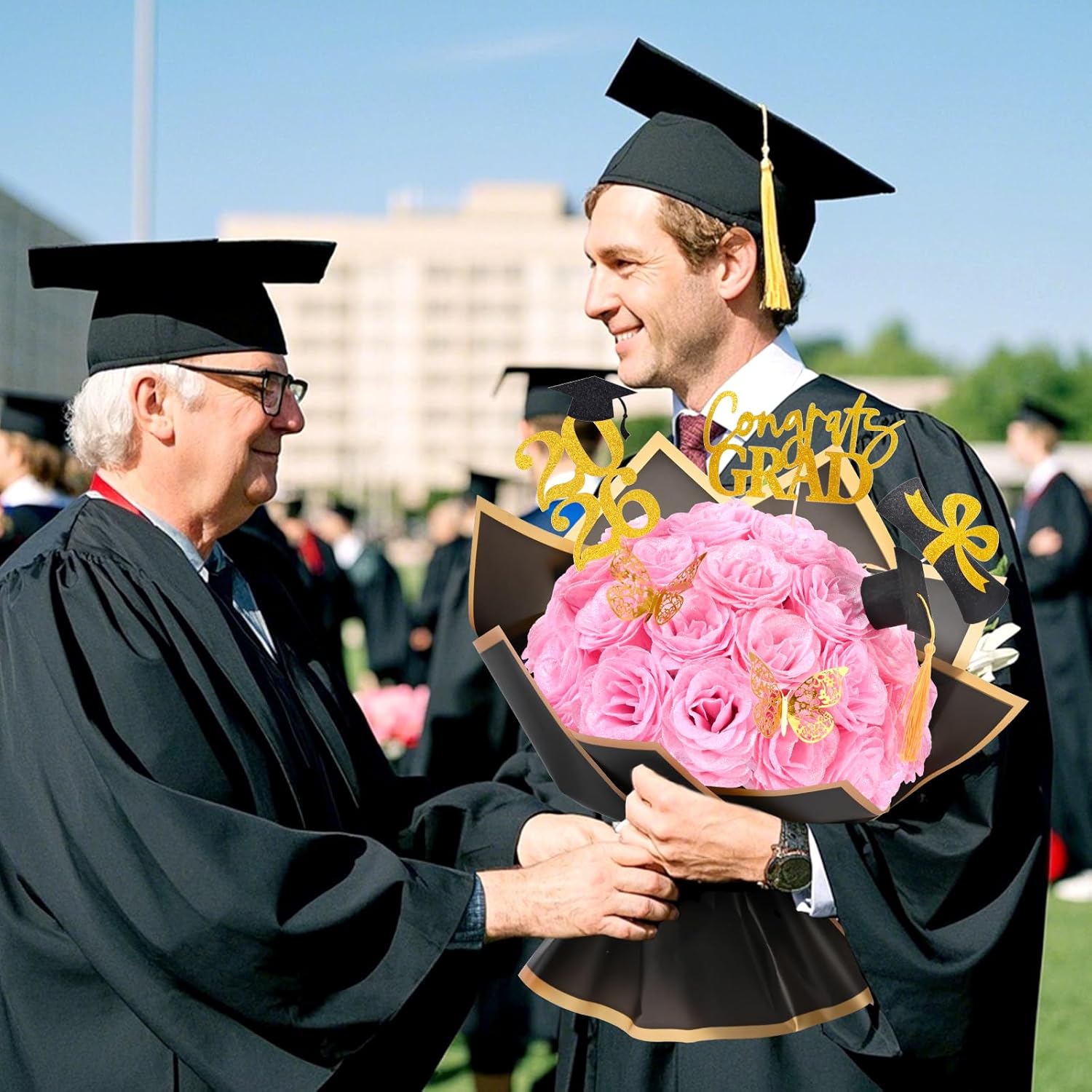 Waipfaru 2026 Graduation Gifts, Glitter Roses Bouquet, Graduation Gift for Her, DIY Fake Flowers Bouquet with Graduation Stand-Up Signs, 36 Pink Roses, for High School/College/Middle School Grads