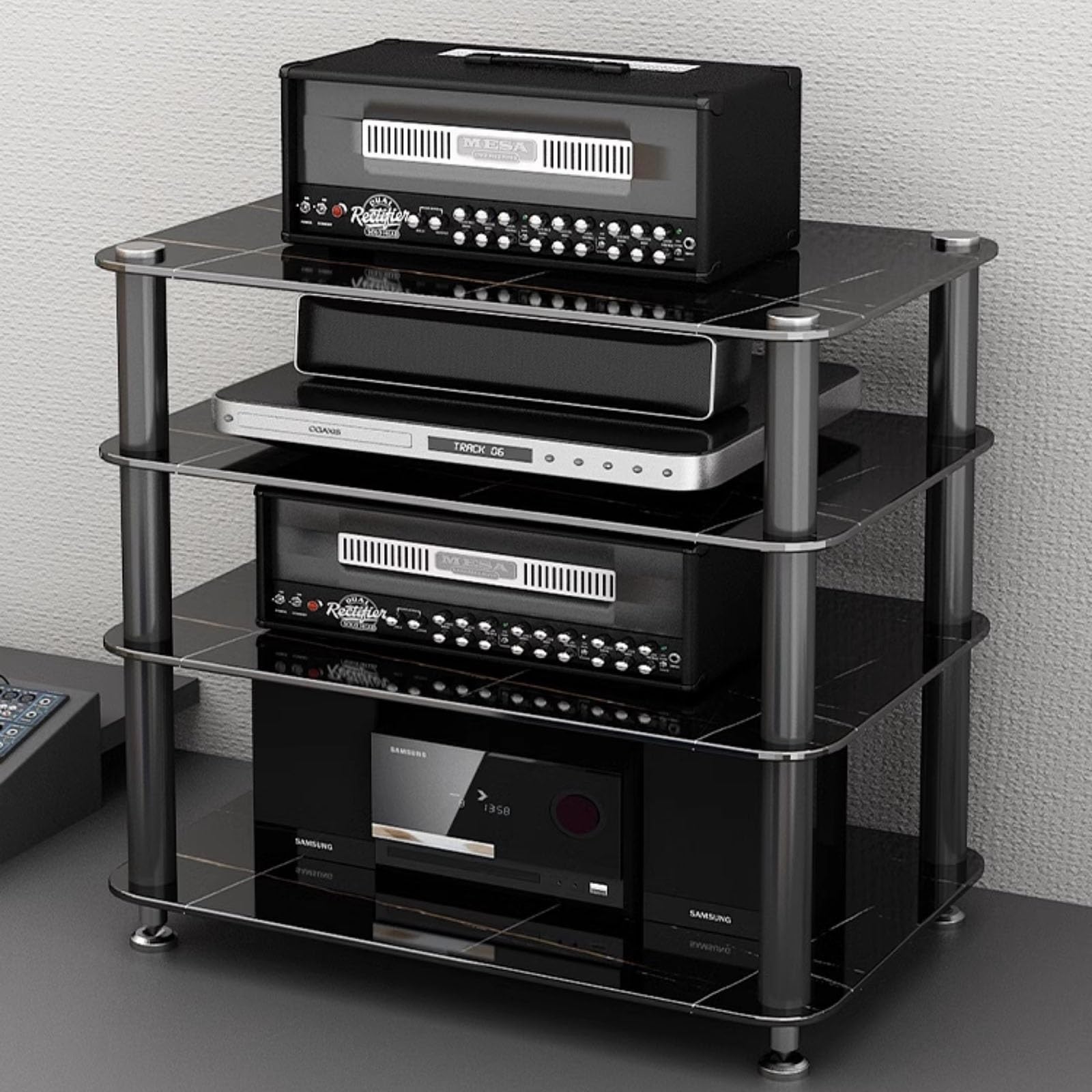 Meuble multimédia AV à 4 niveaux noir de 48 cm pour salon