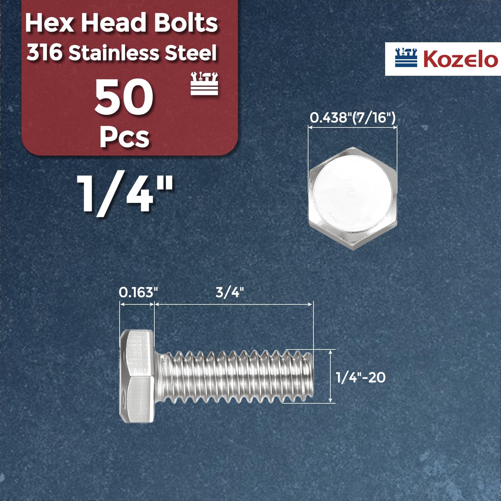 Kozelo 50 Pcs Hex Head Screws Bolts - Image 2