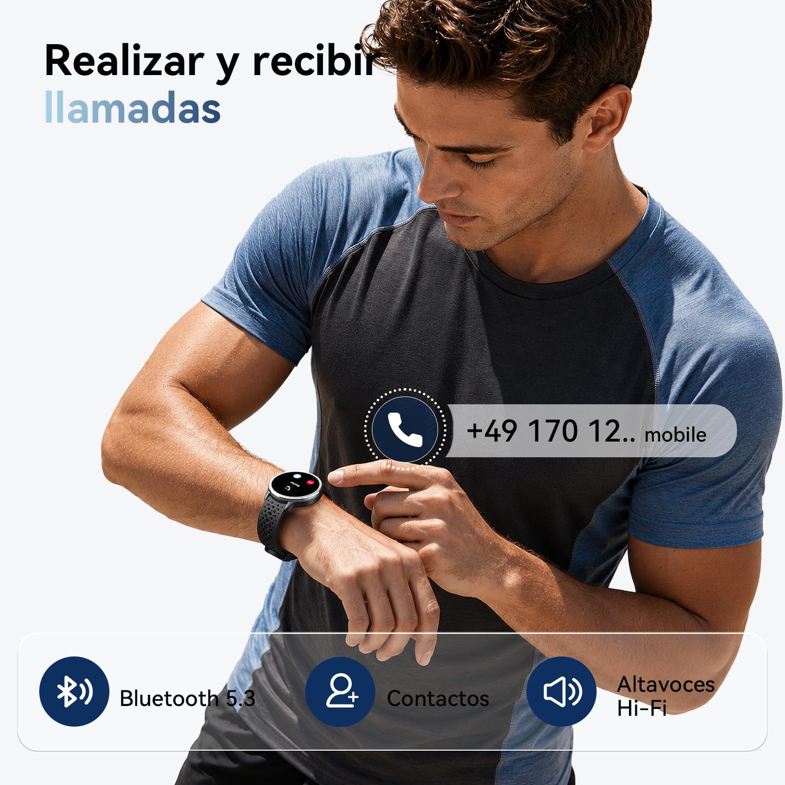 Reloj Inteligente Hombre 1.27" Smartwatch Mujer Redondo 2 Correas, Monitor de Sueño Funciones de Salud y Fitness 120+ Modos Deportivos 3ATM Impermeable para iPhone/Samsung/Android Nnegro