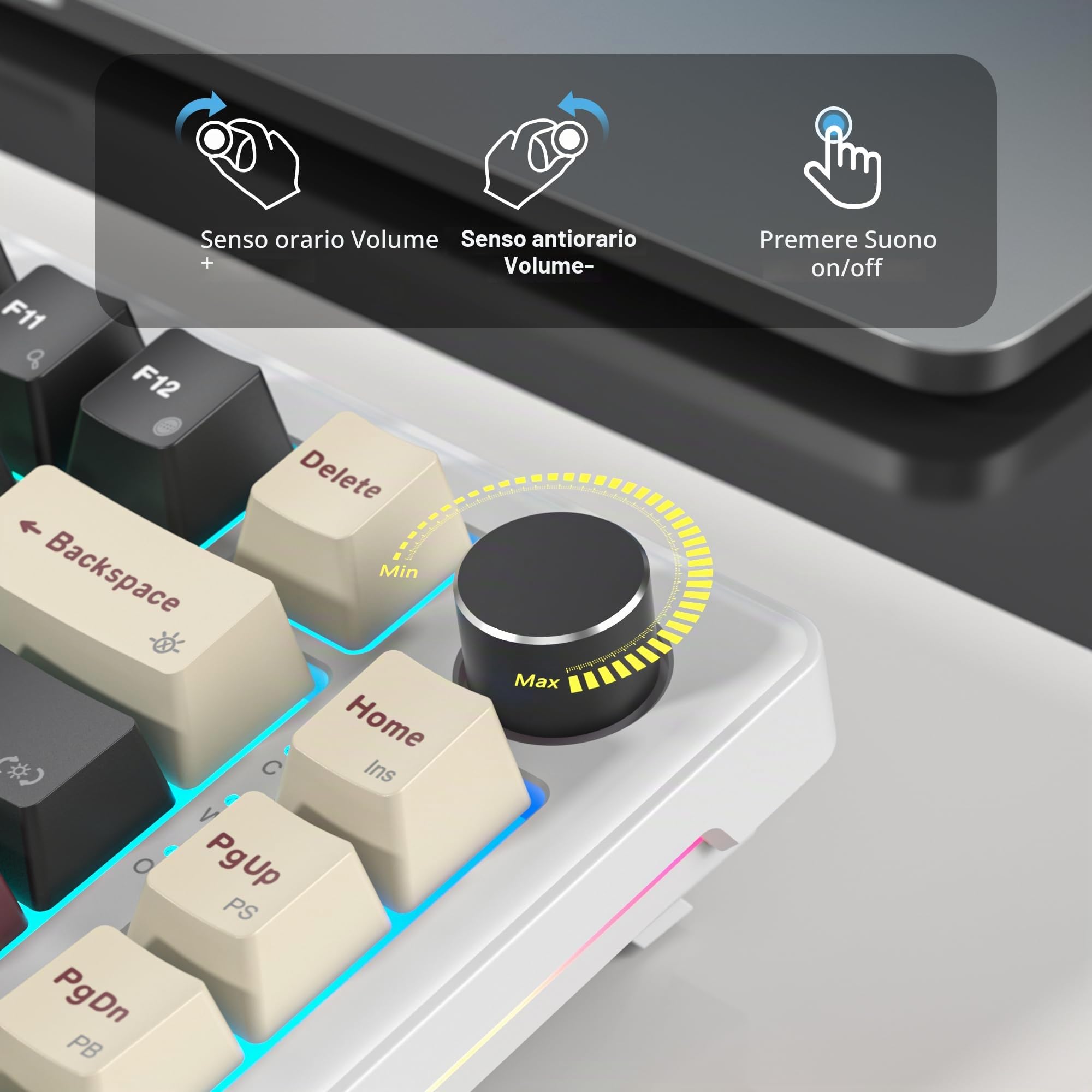 SOLIDEE Tastiera Gaming Meccanica 75%, Retroilluminata RGB, Hot Swappable, TKL NKRO, 82 Tasti, Manopola Volume