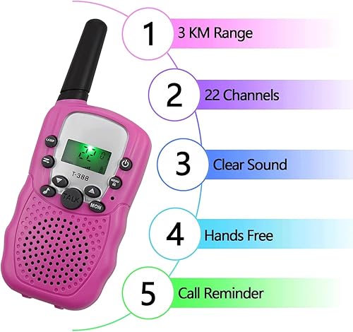 Miniatura 2 de Walkie Talkies para niños y niñas de 3 a 12 años, fácil de usar, alcance de hasta 1.5 millas, radio bidireccional FRS de 22 canales para aventuras