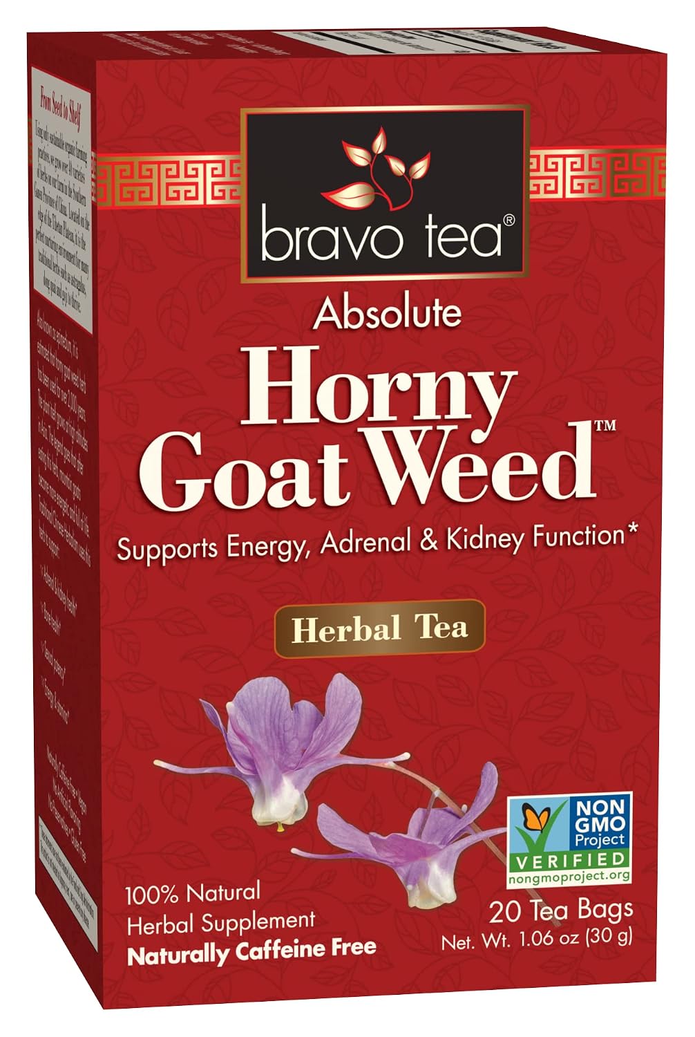 Bravo Tea Horny Goat Weed Tea Herbal Caffeine Free, 20 Tea Bags