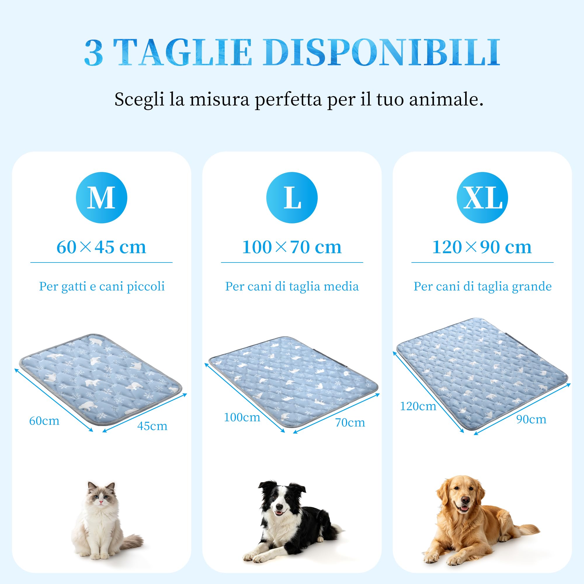 Angelpet Tappetino Rinfrescante per Cani 100x70cm, Q-MAX >0,5, Tappetino Senza Gel per Cani Medi & Gatti, Tessuto Fresco, Fondo Impermeabile, Tasca Laterale, Lavabile, per Pavimento & Divano, Blu