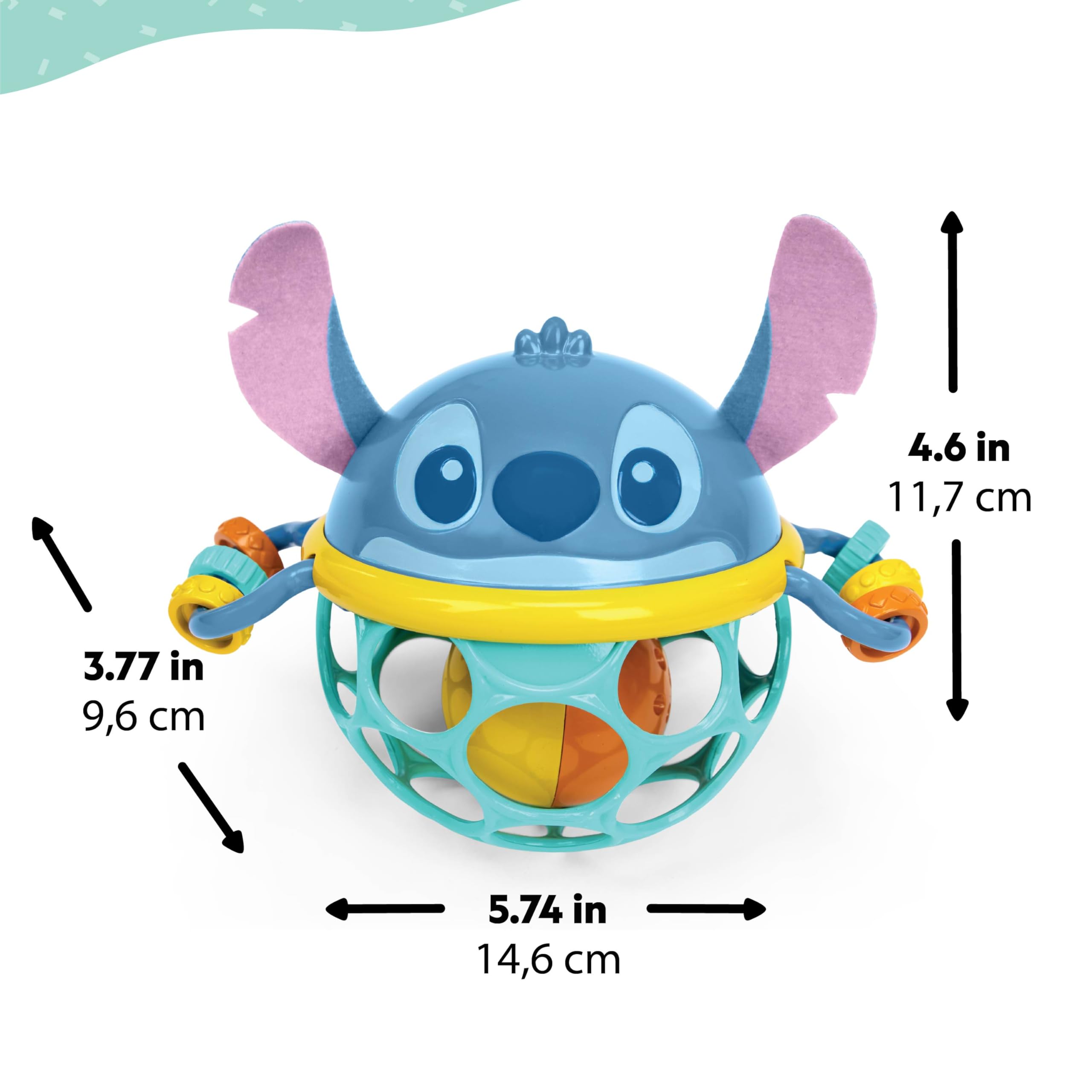 Disney Baby Stitch Sonaglio Jingle & Shake Oball di Bright Starts con Tecnologia Oball Facile da Afferrare, Unisex, da Neonato in Su