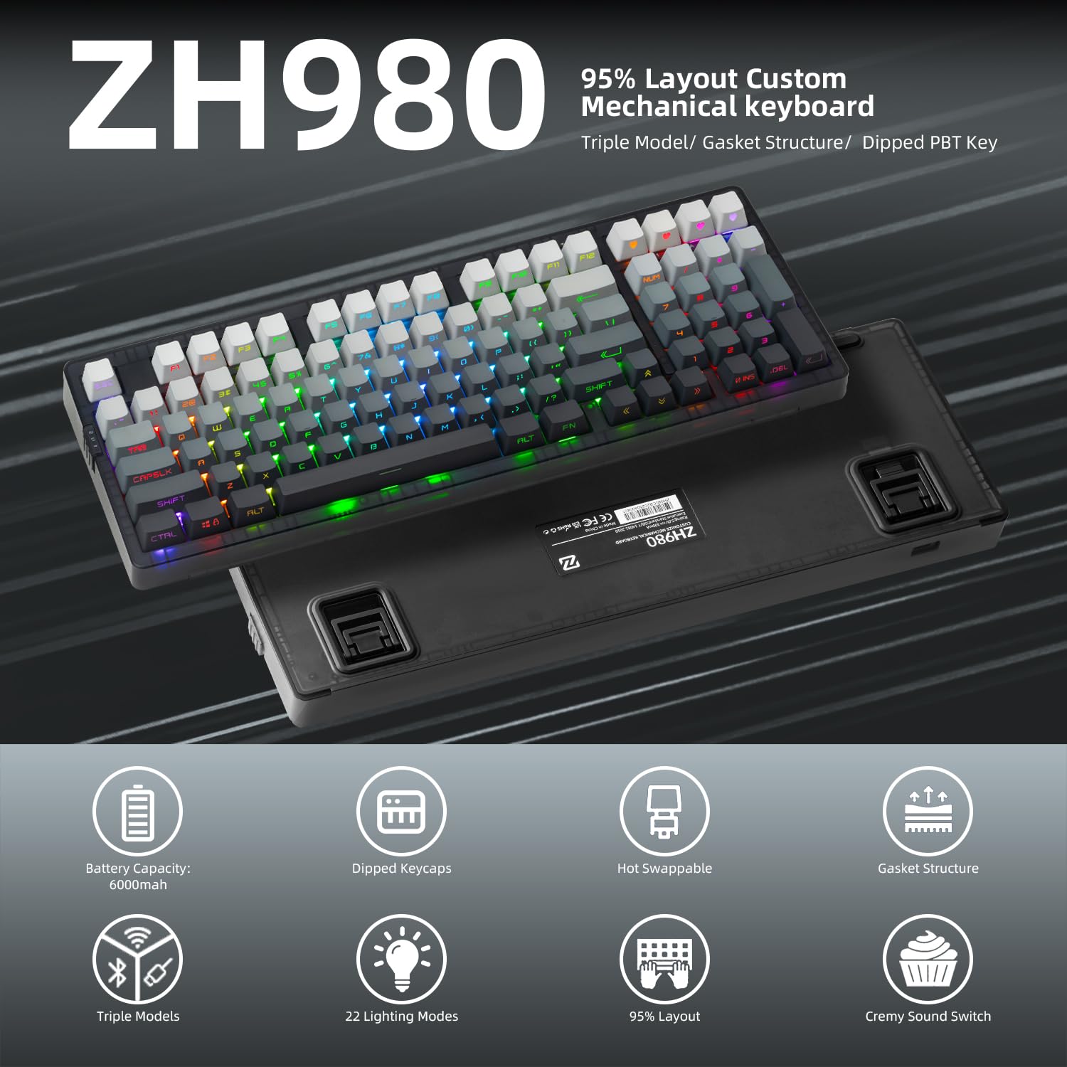 Amazon | ZORNHER ZH980 ワイヤレス メカニカル キーボード 95