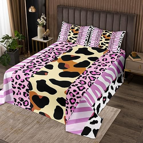 Miniatura 4 de Manfei Colcha de mármol tamaño Queen, purpurina dorada y estampado de leopardo, colcha acolchada con 2 fundas de almohada, juego de colcha de mármol