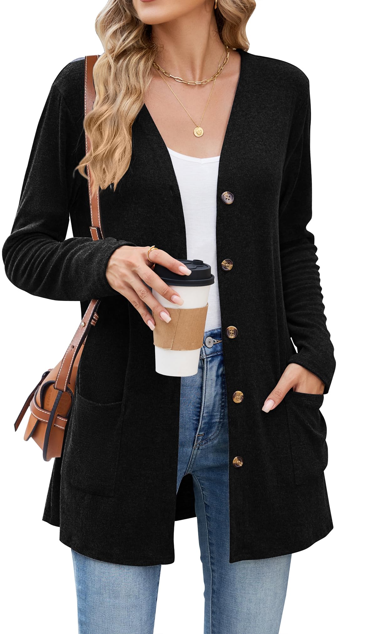 Halife Lightweight Cardigans for Women with Pockets and Buttons Long Sleeve Soft Casual Fall Cardigans