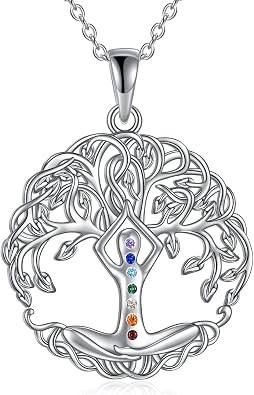 YAFEINI Chakra Necklace 925 Sterling Silver Angel/Tree of Life/Lotus/Dragonfly Neckalce Healing Crystal Pendant Neckalce Chakra Jewelry Gift for Women