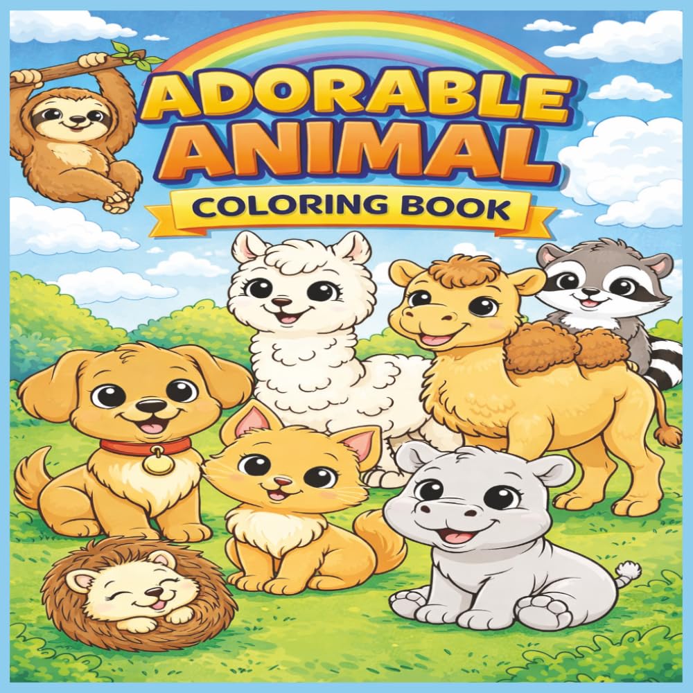 Cute Animals Coloring Book for Kids Ages 3–7: Fun and Easy Coloring Pages with Adorable Animals for Toddlers & Preschool Kids