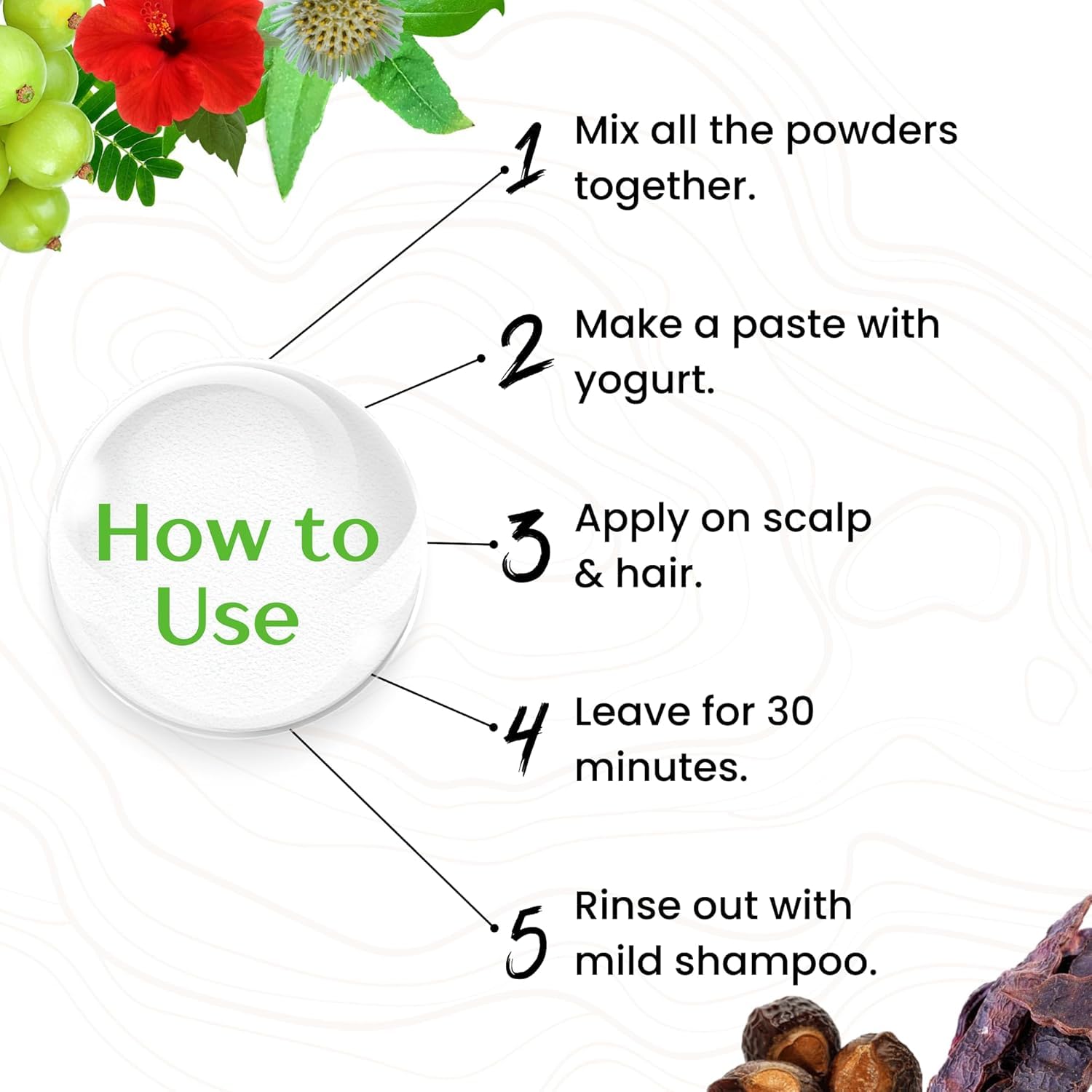 Havintha Amla, Reetha, Shikakai, Bhringraj e Hibisco en polvo para el cuidado del cabello (cada uno 50 g)