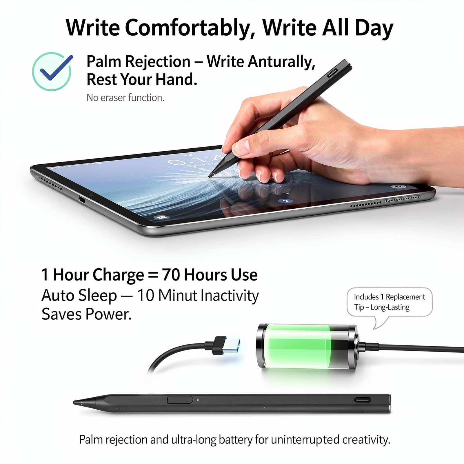 USI 2.0 Stylus Pen It per Remarkable Paper Pro e per Max 11, 4096 Livelli di Pressione Sensibilità All'inclinazione Matita Digitale Magnetica Ricaricabile con Rifiuto del Palmo (BLACK)
