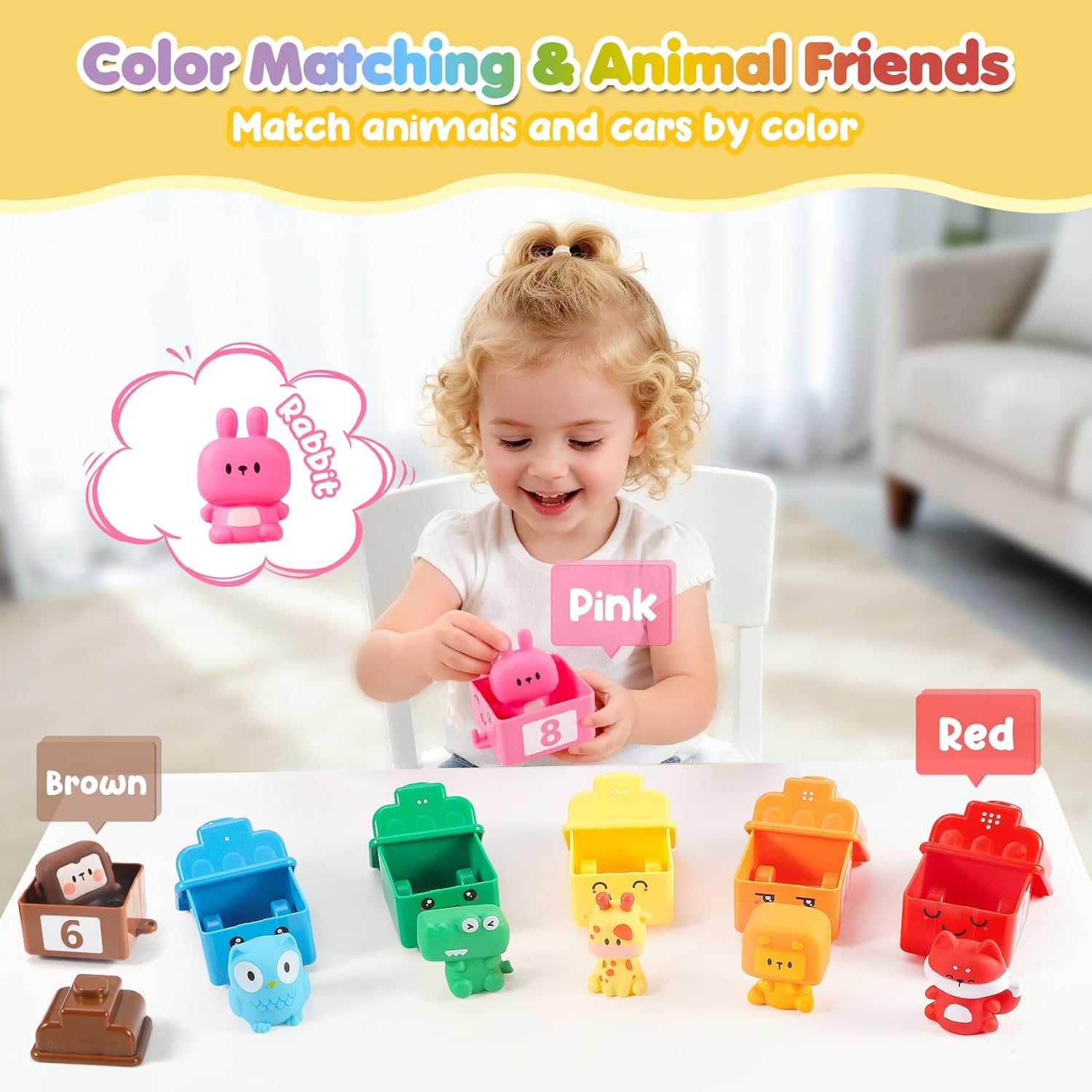 URMYWO Learning Toys for 1 2 3 Years Old Boy Girl, Toddler Montessori Toys, Train Set with 10 Finger Puppets & Play Mat, Counting Matching & Sorting, Toddler Birthday Gift
