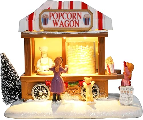 Miniatura 1 de Casa de pueblo de Navidad, parque de atracciones musical de pueblo navideño, carrusel de palomitas de maíz, edificios coleccionables de Navidad con
