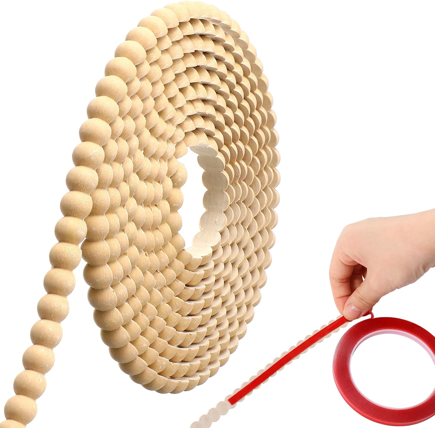 Leinuosen Flexible Peel & Stick Wood Molding Trim 10ft/12mm - Decorative Pearl Bead for Walls, Mirrors, Backsplash, Cabinets