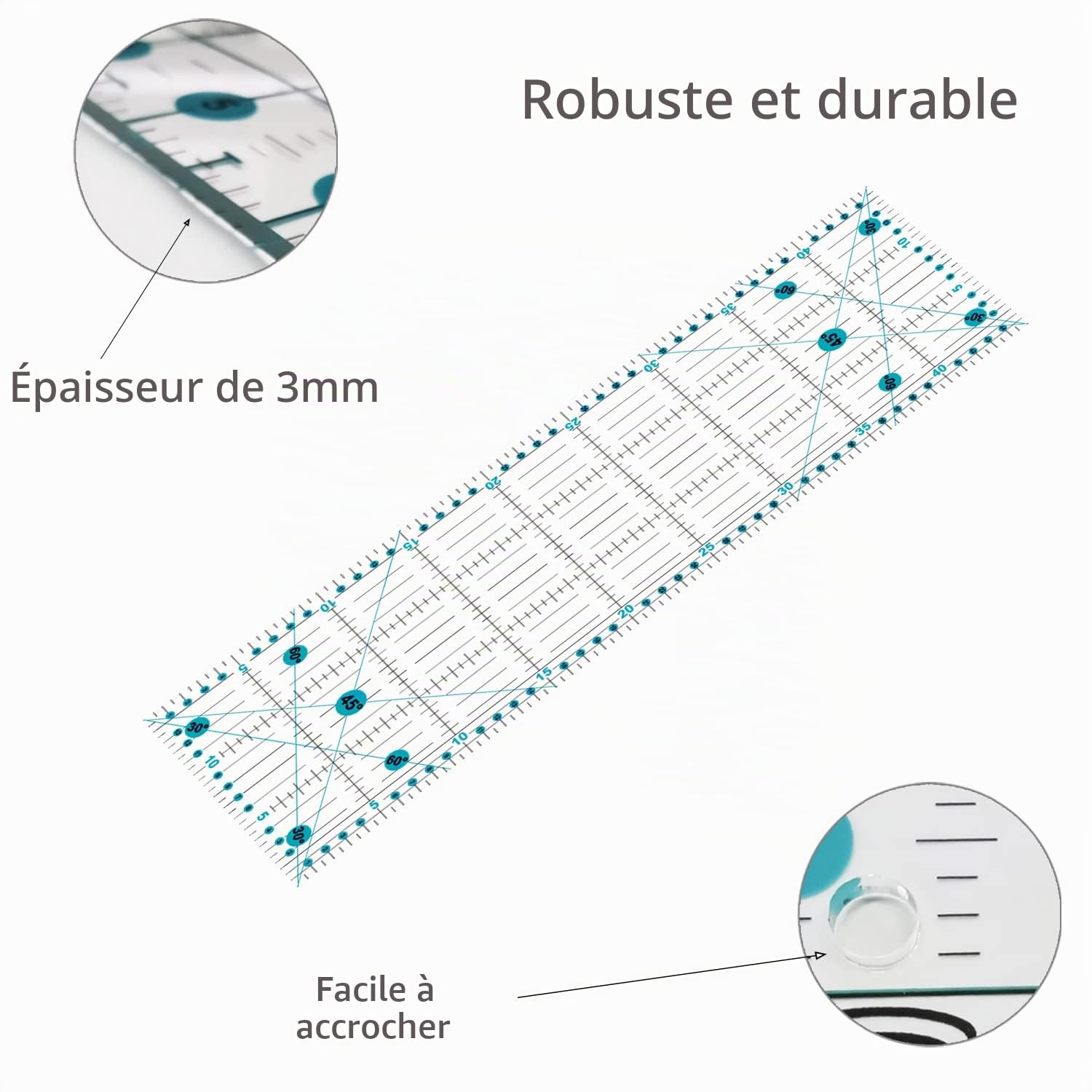 Kit de découpe rotatif avec coupe-tissu de 45 mm, 5 lames rotatives supplémentaires, tapis de découpe auto-cicatrisant A2, règle en acrylique et pinces à coudre, ciseaux, idéal pour les travaux