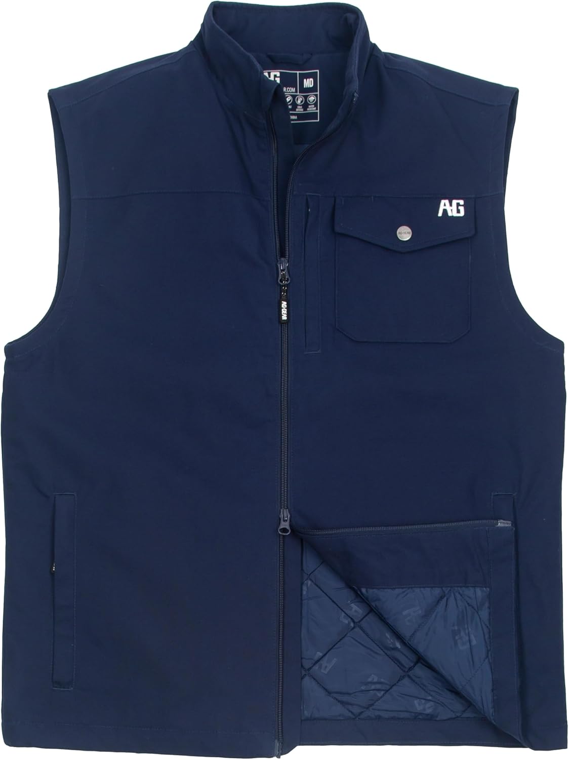 AG-GEAR Men's Winston Vest, Wind Resistant Cotton-Performance Work Vest, Full-Zip, Quilted Interior Lining, Snap Front Pocket