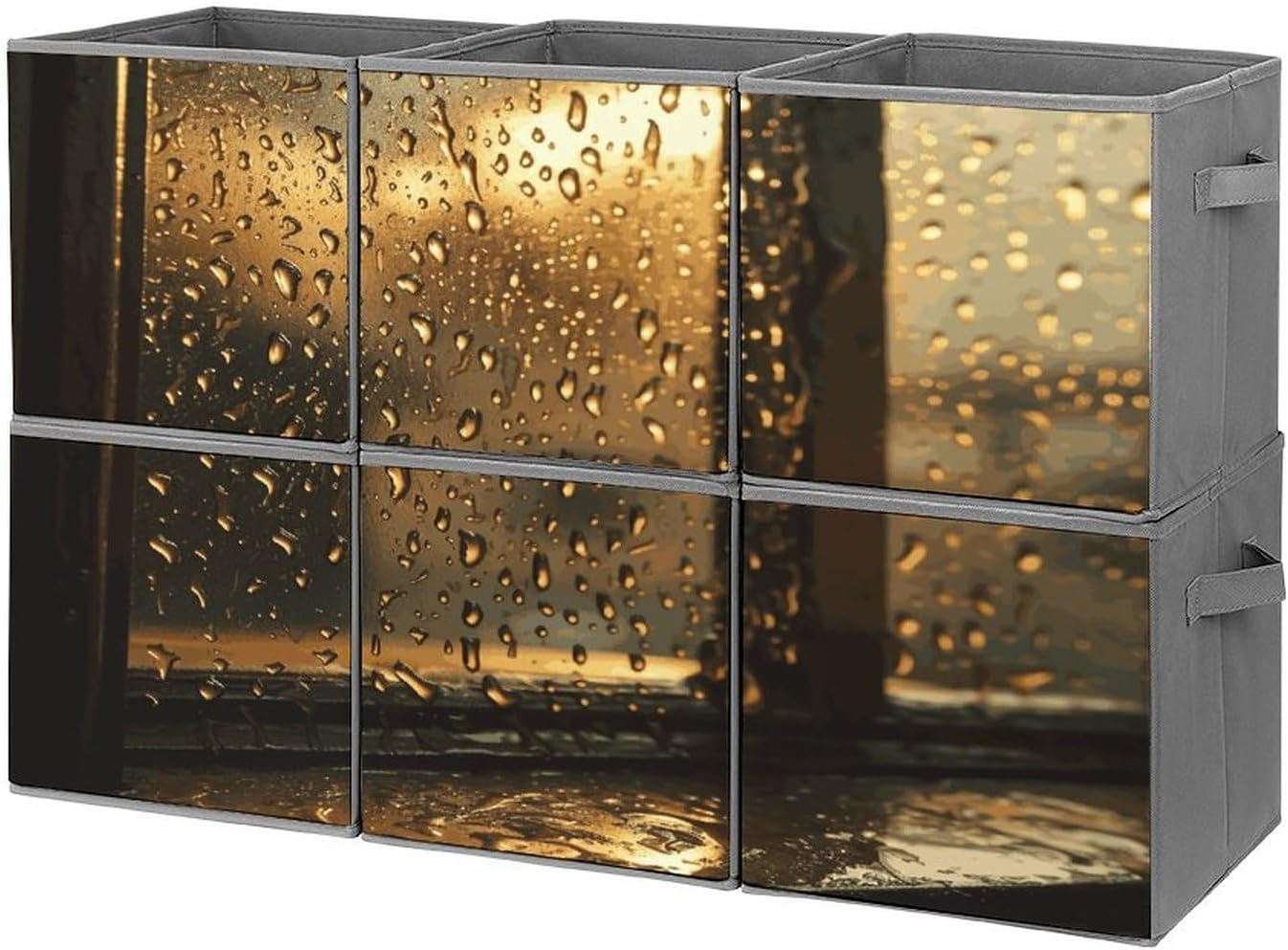 Rain Hits The Window Storage Cubes Set of 6 Storage Bins with Handles Collapsible Storage Basket Fabric Storage Box for Shelves Large Closet Shelf Organizer for Organization 11 Inch