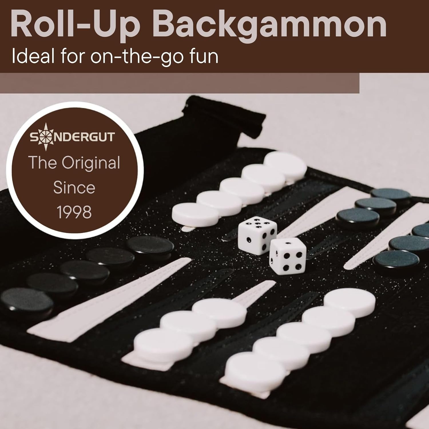 Sondergut Roll-up Portable Suede Backgammon Game Set - for Adults & Children - Ideal for RV Travel, Cruise, Airplane, Camping, Backpacking, Road Trips, Etc. Multiple Colors (Black)