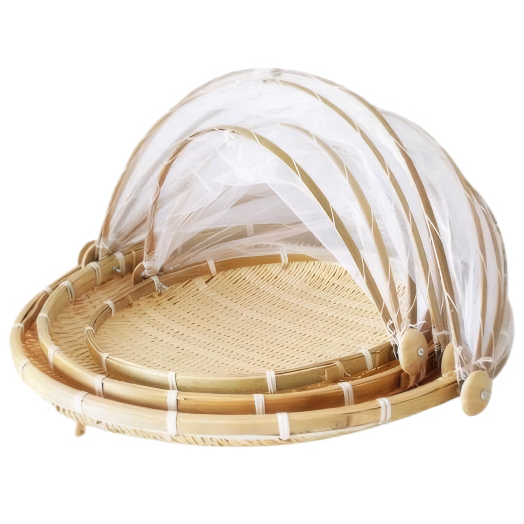 Ameble 3PCS Natural Woven Round Mesh Food Covers for Outside, Collapsible Dustproof Food Tent for Outdoor Dining, Kitchen Storage for Fruits, Vegetables, Bread