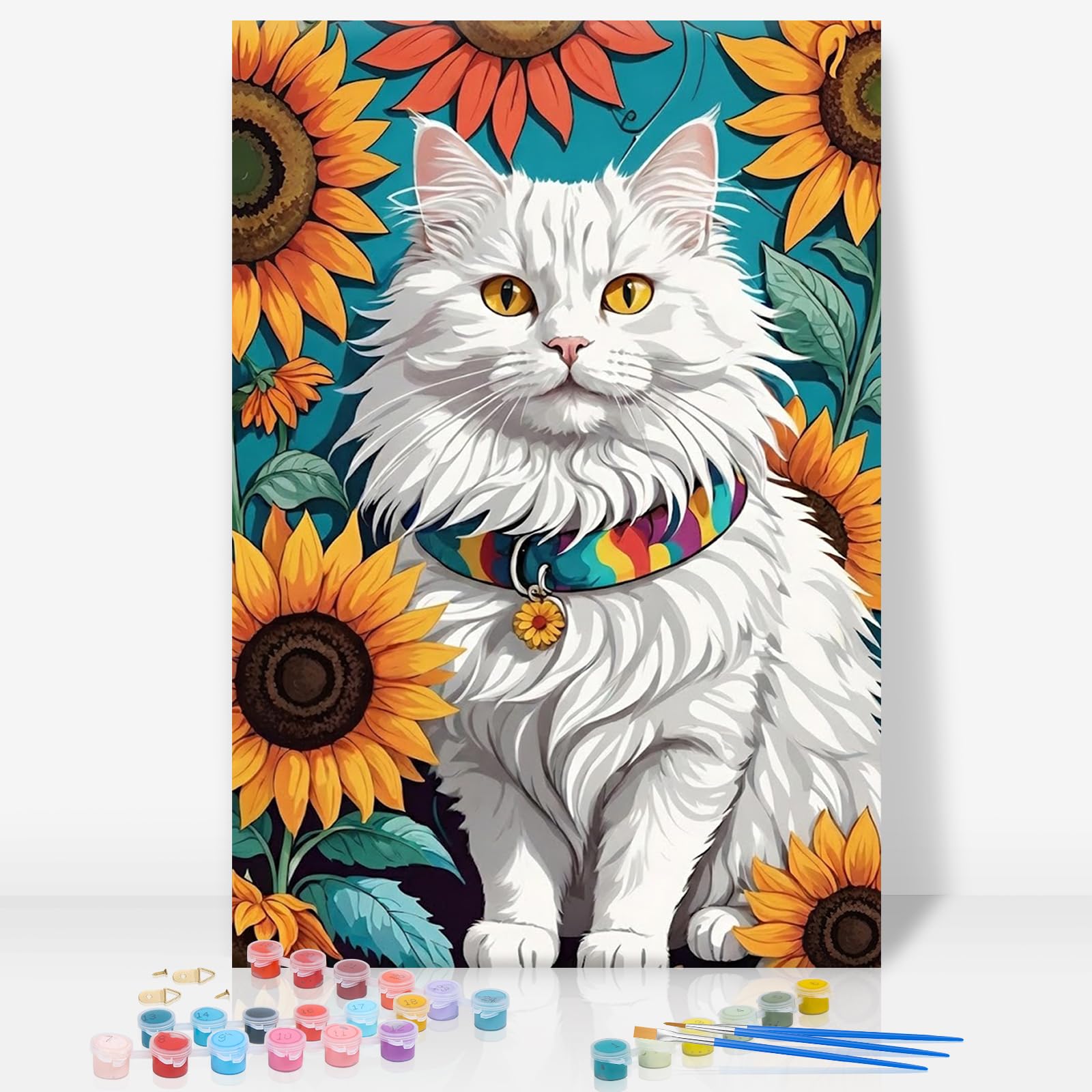 Geeheiy Trtdopf1p210 Paint By Numbers For Adults With Frame, Cat Painting Kit, 8X12 Inch