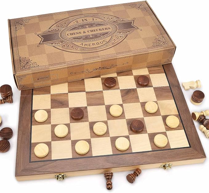 AMEROUS Set de Ajedrez y Damas Magnético de Madera 15'' miniatura 8