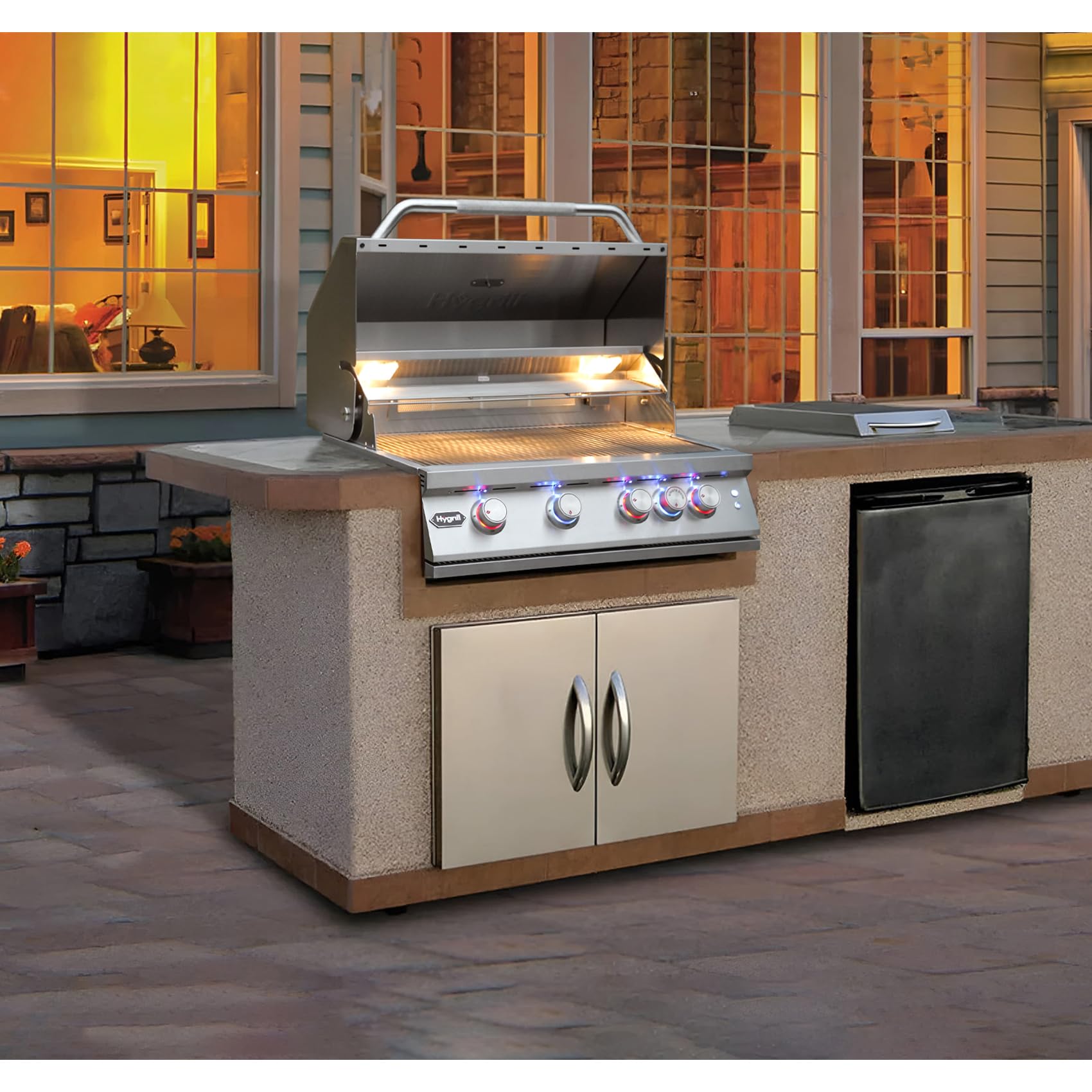 Hygrill Premium XTR - Parrilla integrada de 32 pulgadas, cabezal de parrilla de acero inoxidable con 4 quemadores para cocina al aire libre con quemador infrarrojo trasero y luces LED, gas natural 7
