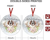 Vista 2 de Adornos redondos de cerámica para la primera Navidad en nuestro nuevo hogar, diseño de perros de San Bernardo, Bernardo, círculo de cerámica, 3