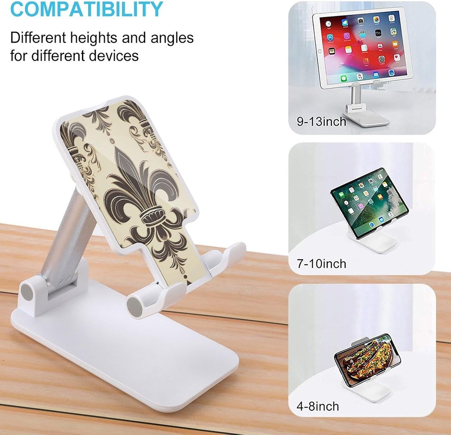 Fleur-de-Lis And Coat Arms Knight Foldable Adjustable Cell Phone Stand | Fleur-de-Lis And Coat Arms Knight Height Angle Adjustable Desktop Holder Mobile Phone Mount for Smartphone Tablet