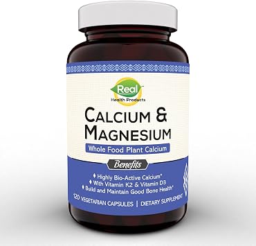 Plant Calcium & Magnesium Supplement with Boron, Vitamin D3 & K2 MK-7 - Optimal Calcium-Magnesium Ratio for Bone Strength and Health, Vegan, Non-GMO, Allergen-Free, 120 Capsules