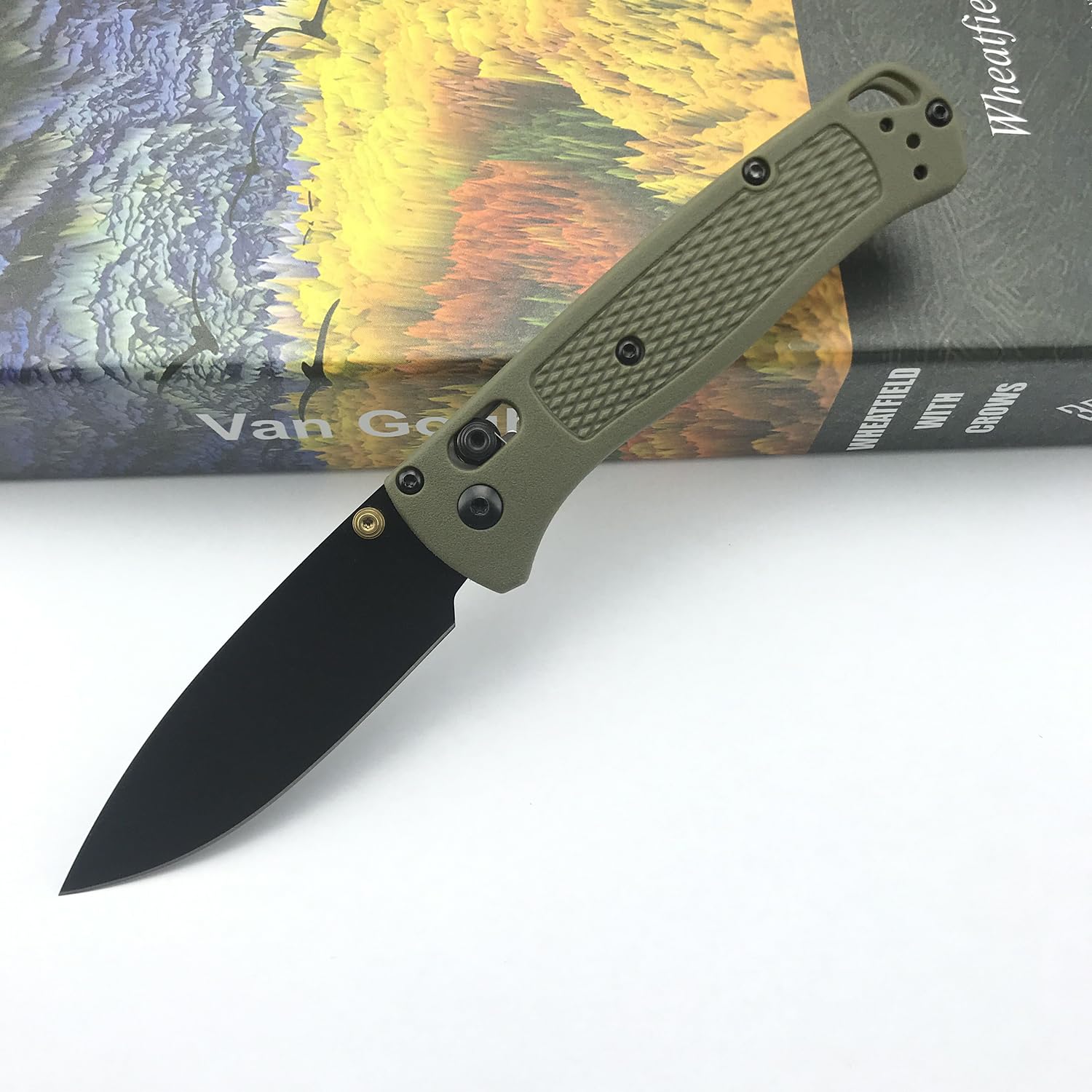 7.5"Folding Pocket Knives,Axis Lock Knife,8Cr13MoV Blade and Green Glass Reinforced Nylon Grivory Handle with Pocket Clip,Sharp Camping Survival Hiking Knives(Black Blade)