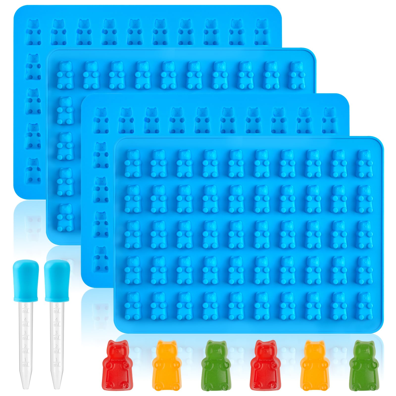 JOERSH Gummy Bear Molds Mini Size Silicone Candy Molds for Hard Candy, Gummies, Caramels, Chocolate, Ganache, Ice Cubes, 200 Cavity