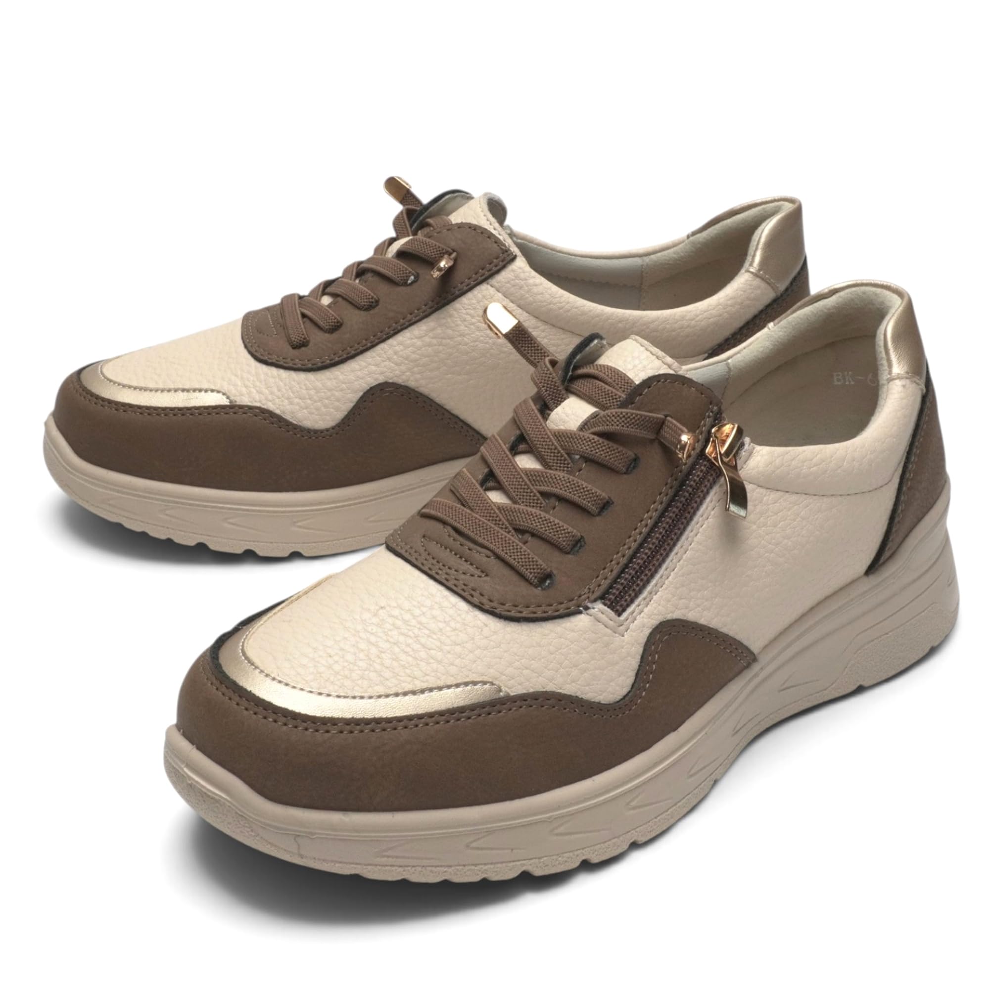 JOMIX Scarpe Donna da Camminata con Zip Laterale e Lacci | Sneakers casual comode da passeggio, soletta in vera pelle e tacco zeppa da 4 cm