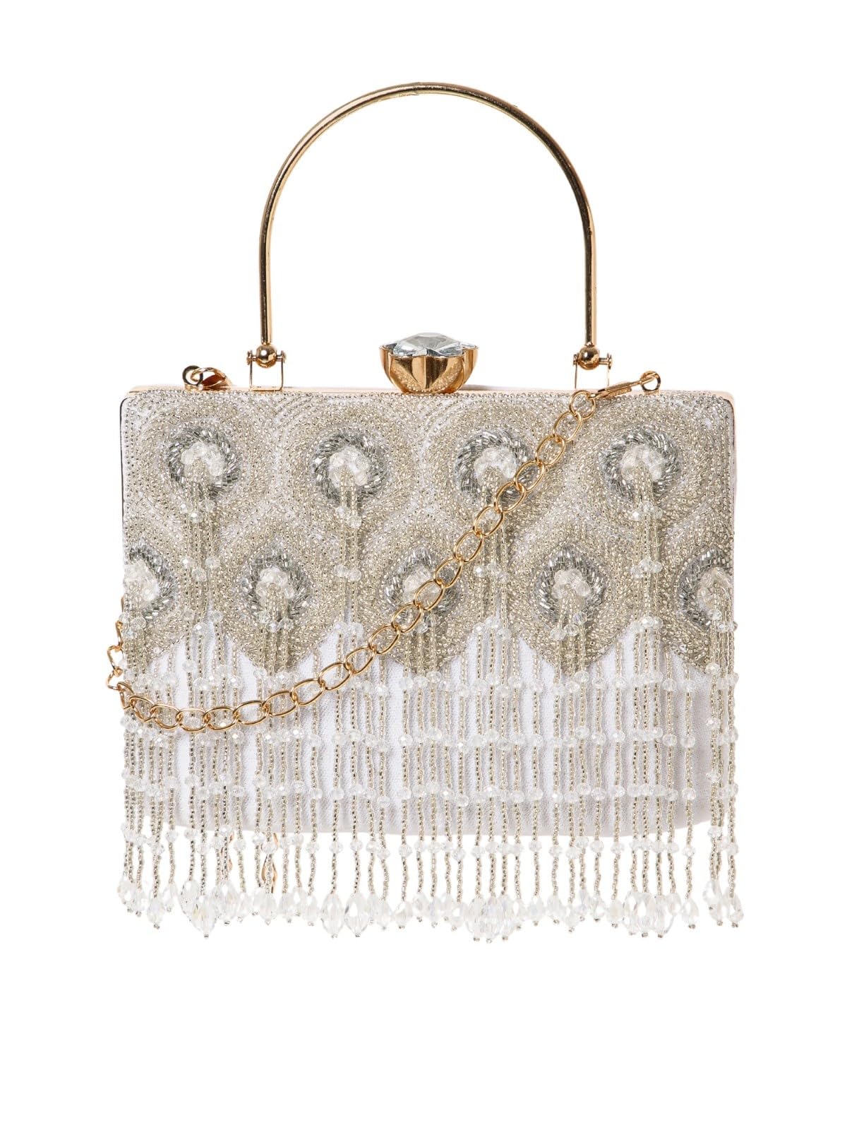 Crystal Cascade Velvet Embellished Clutch For Ladies | Party & Wedding Handbag-image-25