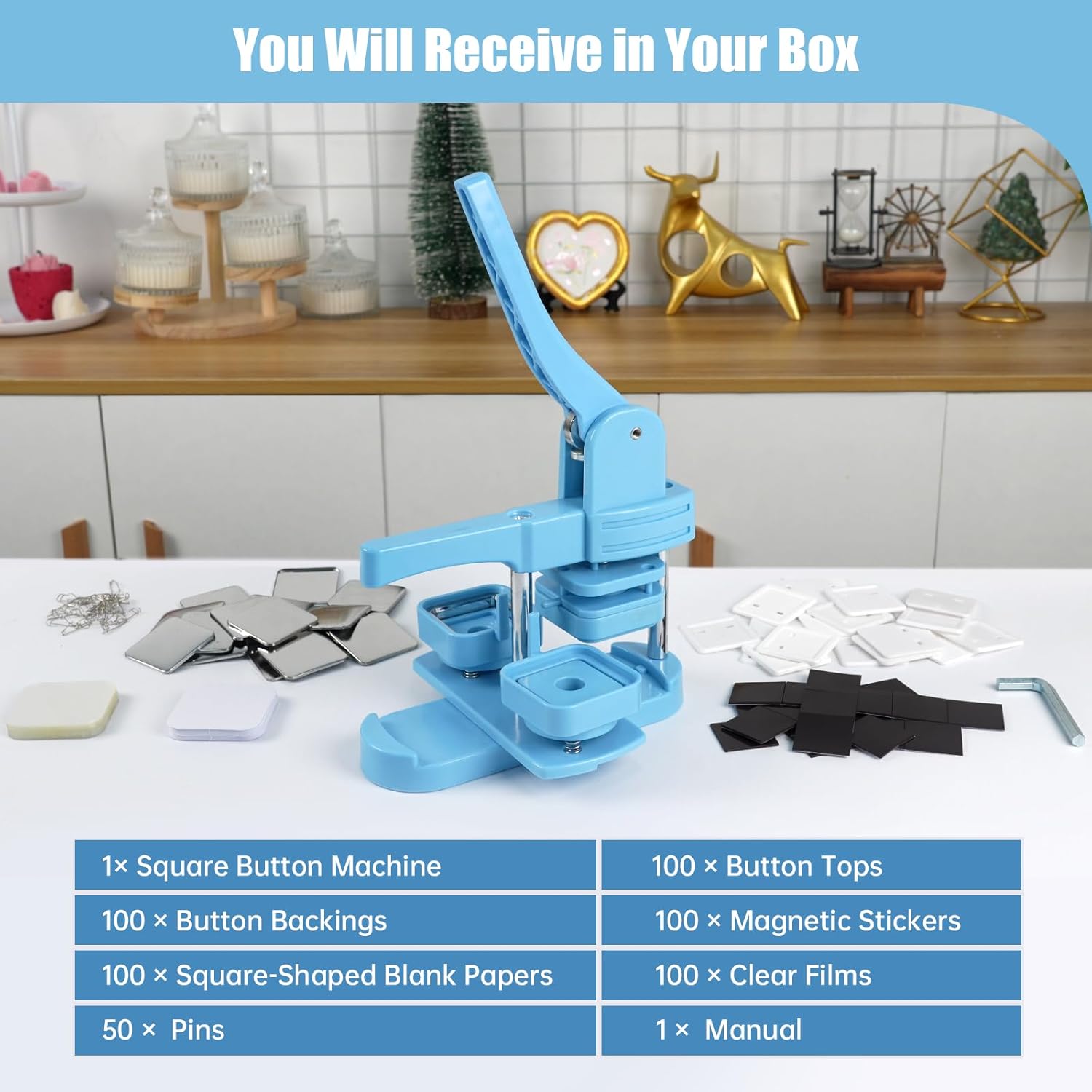 Goodcrafter Fridge Magnet Button Maker Machine,2-in-1 Fridge Magnet & Button Maker Machine, 50mm/1.97 inch Square Magnets Badge Maker Machine with 550 Free Parts (Includes 50 Pins)