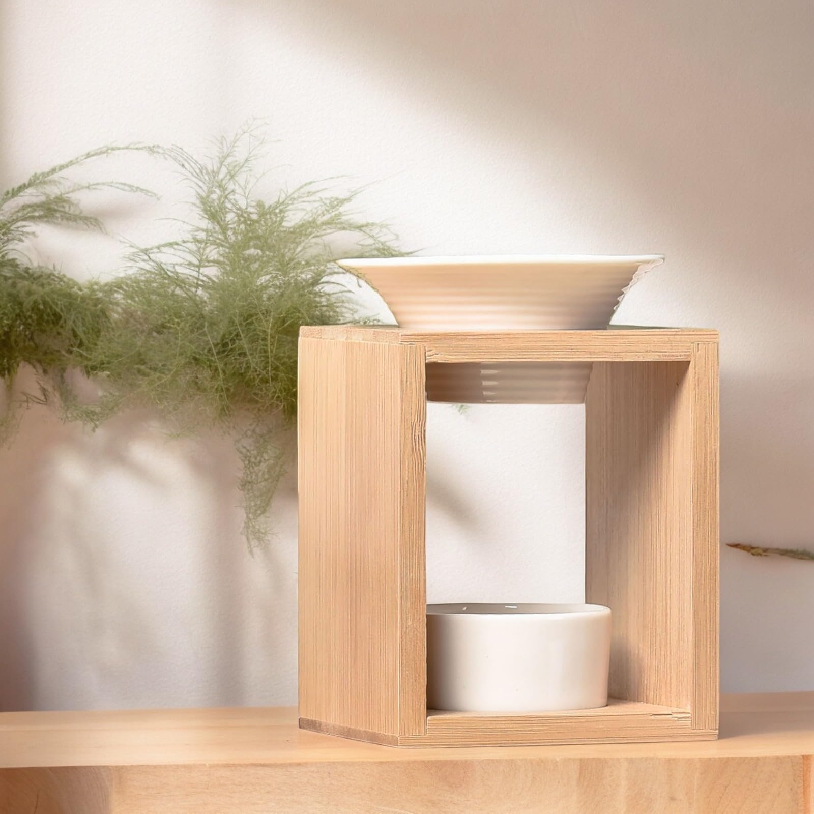 Brûle Perfumy Arina - Zapachowy palnik kremówki woskowej - Dyfuzor olejków eterycznych i zapachów atmosfery - świecznik do aromaterapii z drewna i ceramiki dekoracyjnej - wysokość: 12 cm - Zen'Arôme