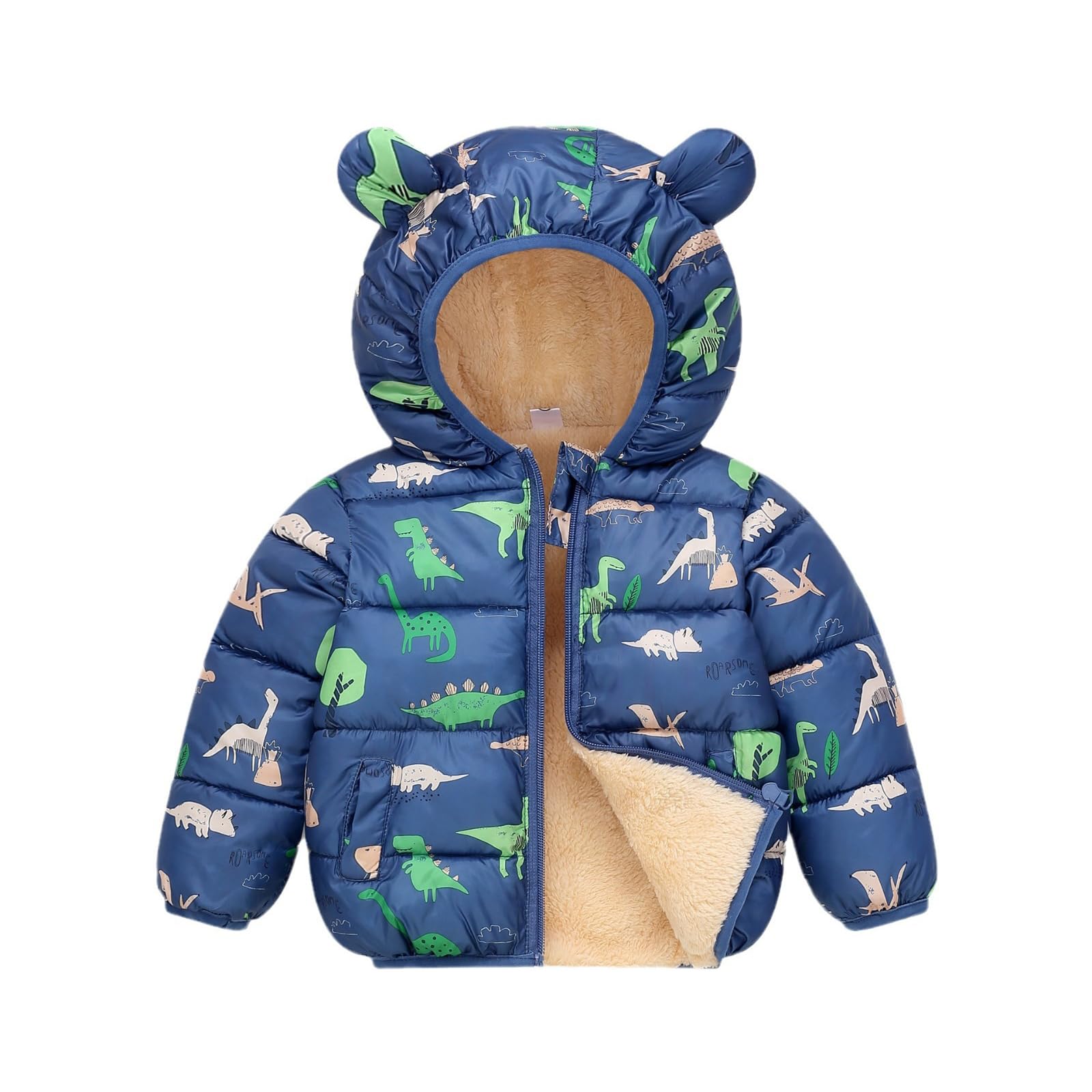 JiAmy Chaqueta de invierno para bebé con capucha para niños y niñas, abrigo de invierno a prueba de viento, chaqueta cálida para niños, cremallera y capucha, abrigo de forro polar, 18 meses a 5 años