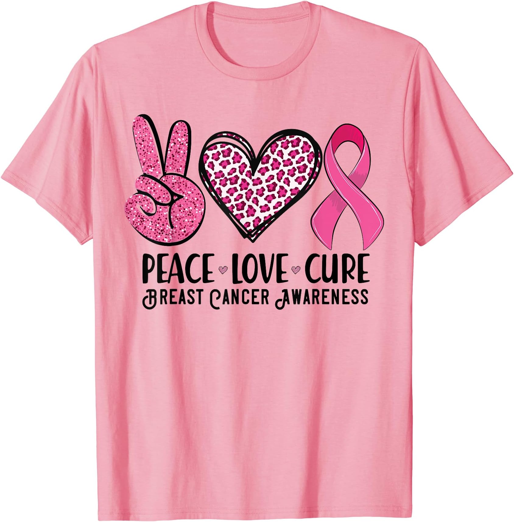 Breast Cancer Awareness MonthPeace Love Cure Breast Cancer Awareness Warrior Pink Ribbon T-Shirt