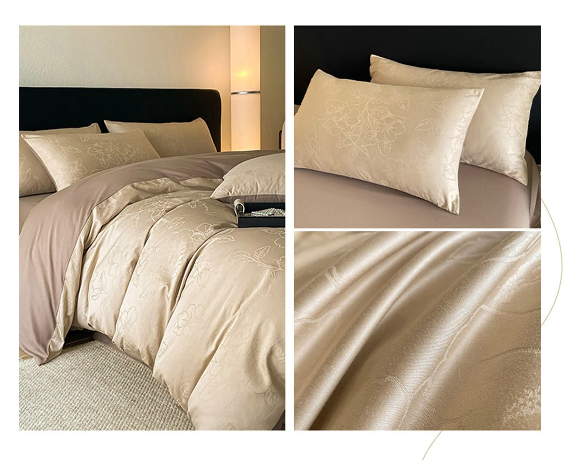 4-częściowy zestaw pościeli na łóżko 150 cm, poszwa na kołdrę 200 x 230 cm, prześcieradło z gumką 150 x 200 cm i 2 poszewki na poduszki, wzór kwiatowy, miękka bawełna, khaki