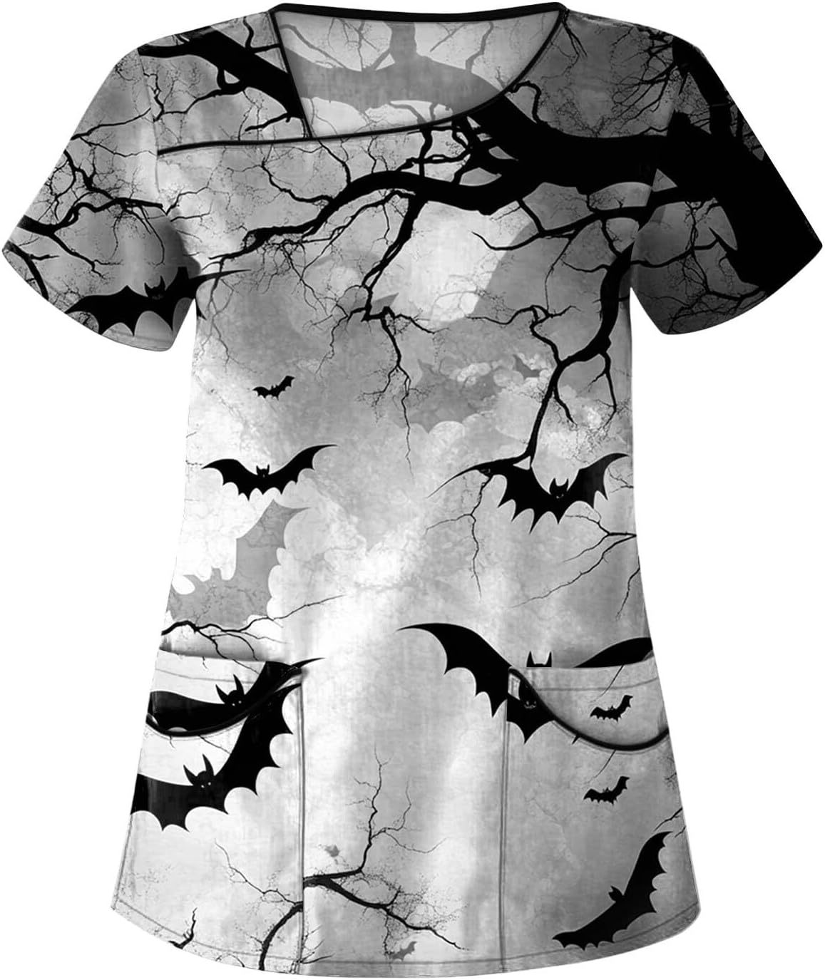 Women's Short Sleeve Square Neck Halloween Tops, Cute Fall Casual Shirts with Pockets, S-5XL