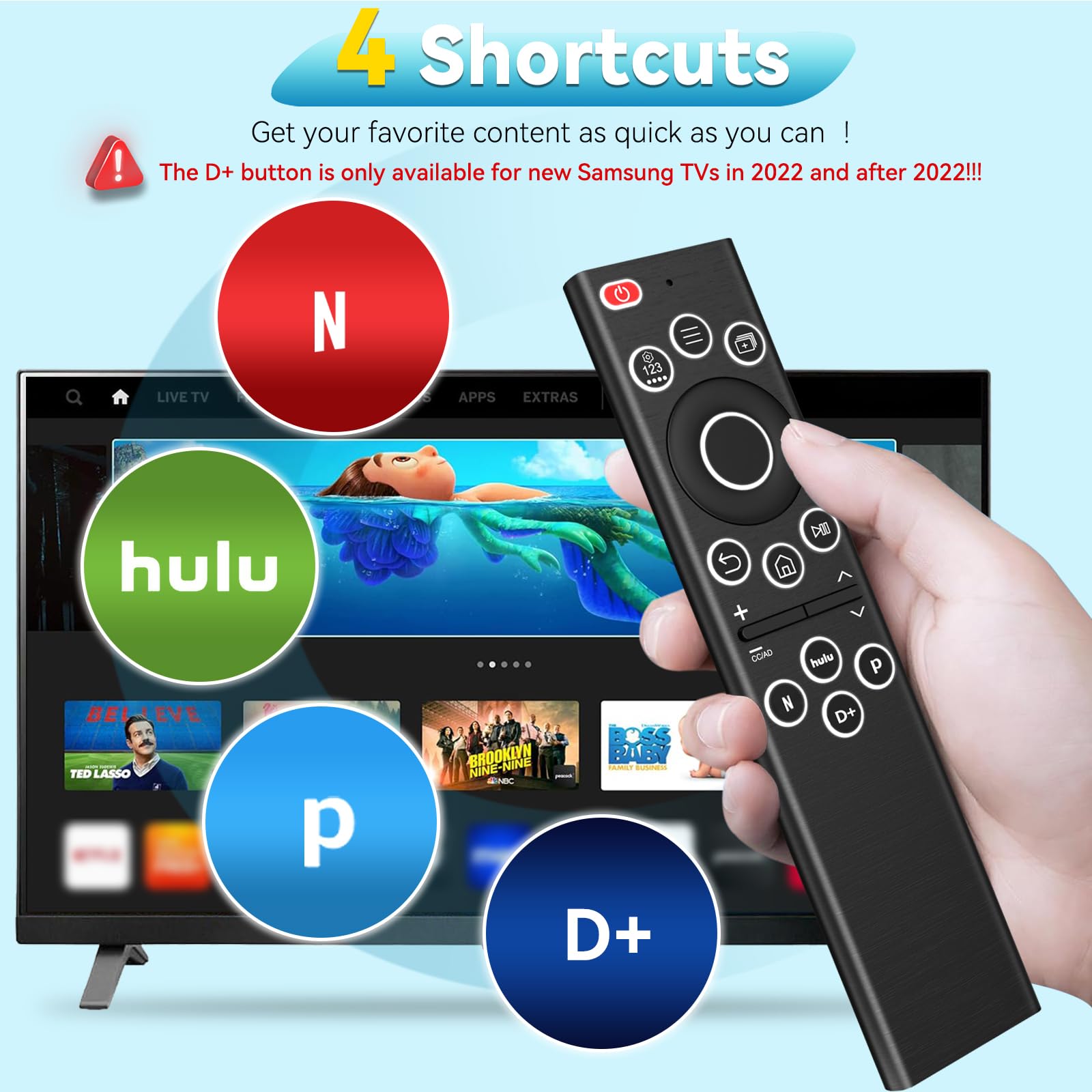 Mando a distancia universal retroiluminado de repuesto para Samsung Smart TV con 4 botones de acceso directo, control remoto retroiluminado BN59 para todos los televisores inteligentes Samsung Smart