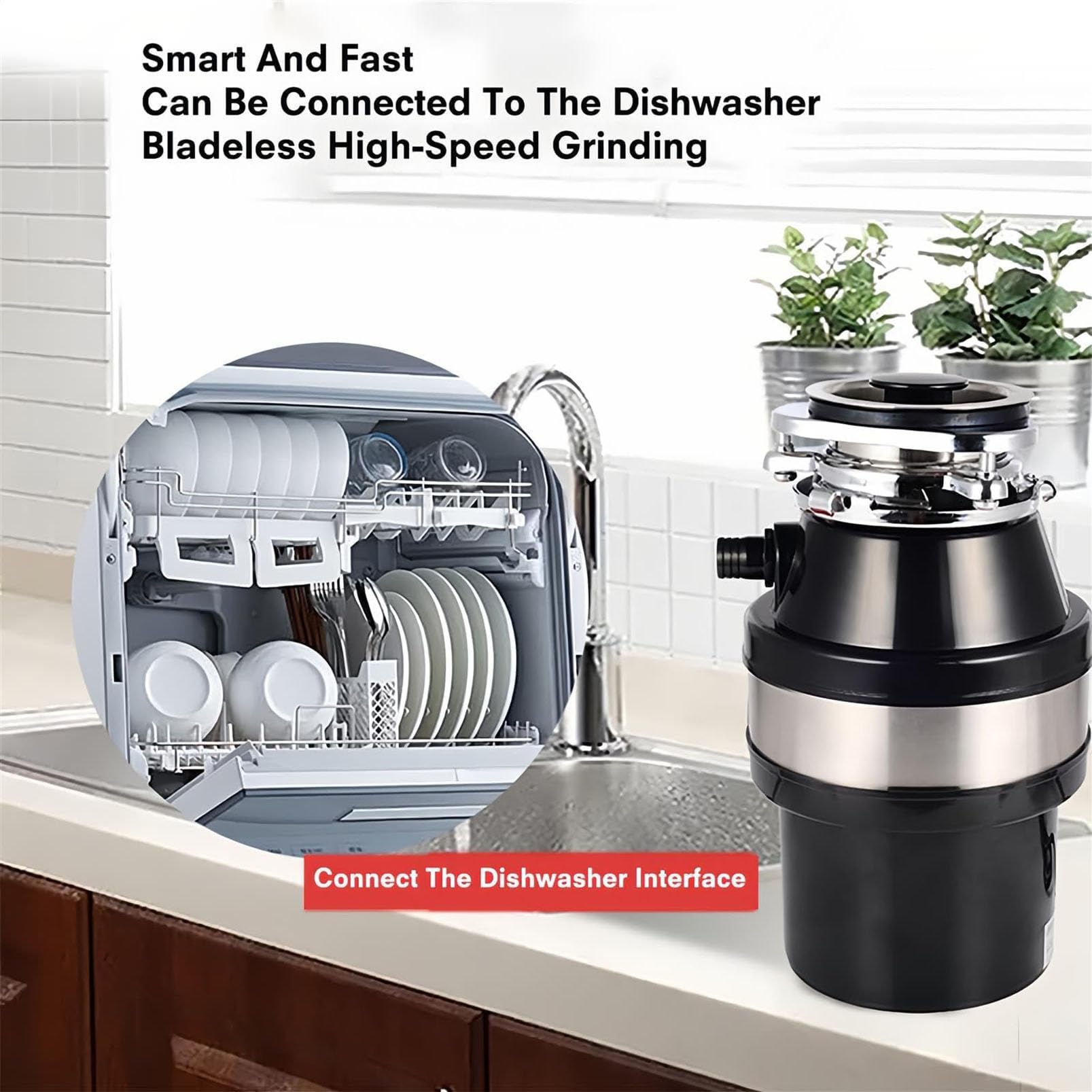 Triturador de Residuos de Alimentos, Unidad de Eliminación de Residuos de 1400 Ml Para Fregadero con Interruptor de Aire, 3400 Rpm, Turboimpulso, Molienda de Acero Inoxidable de 4 Etapas